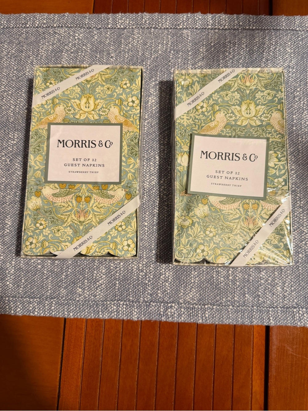 2mMorris & Co Strawberry Thief Guest Napkins - Green Floral (Set of 32) 2 sets
